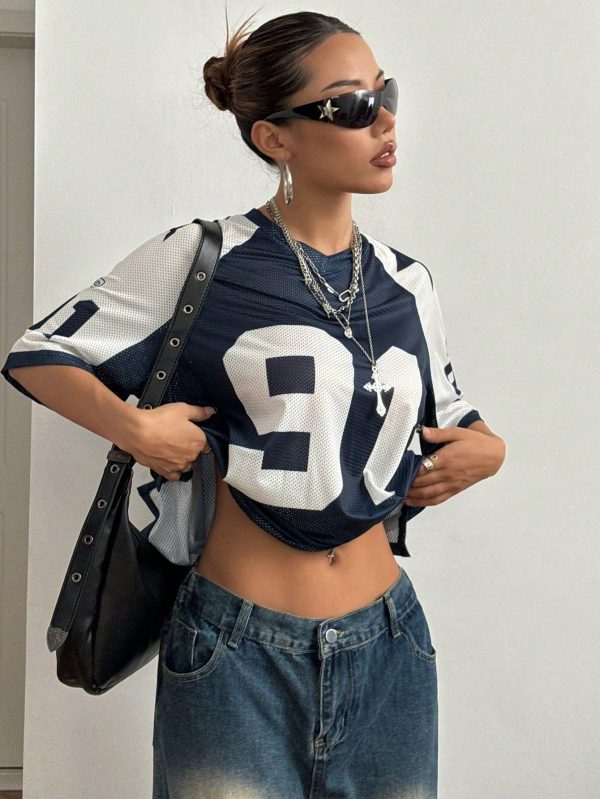 Women's Loose Casual Sports Numeric Print T-Shirt Graphic Tees Women Tops