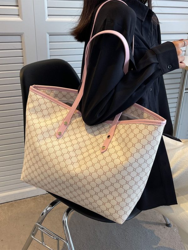1pc 2024 Autumn/Winter New European & American Fashion Retro Patchwork Color Large Capacity Tote Bag, Travel Bag, Shopping Bag, Suitable For Women's Daily Use, Office Commute, Back To School, Vacation Travel, Festival, Date, Gift