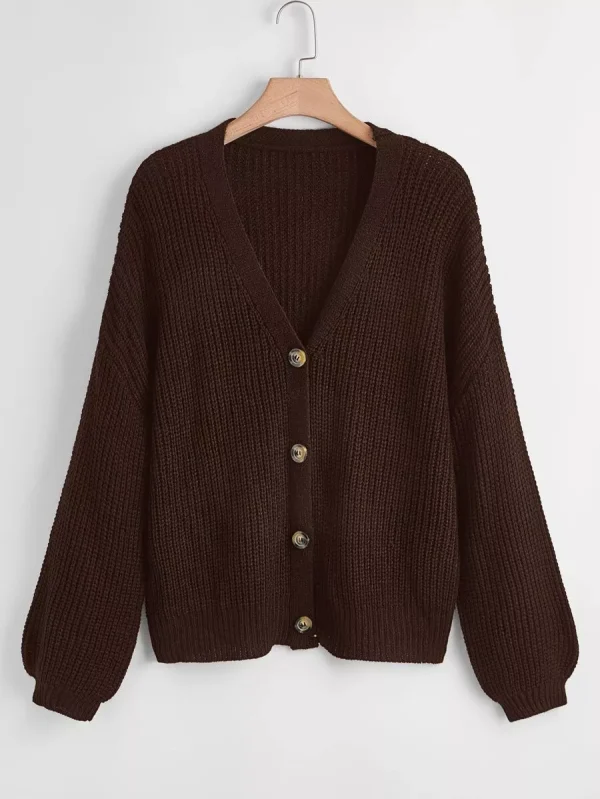 Calvaya Plus Size Women's Solid V-Neck Single-Breasted Long Sleeve Casual Commuter Versatile Cardigan Sweater, Autumn/Winter