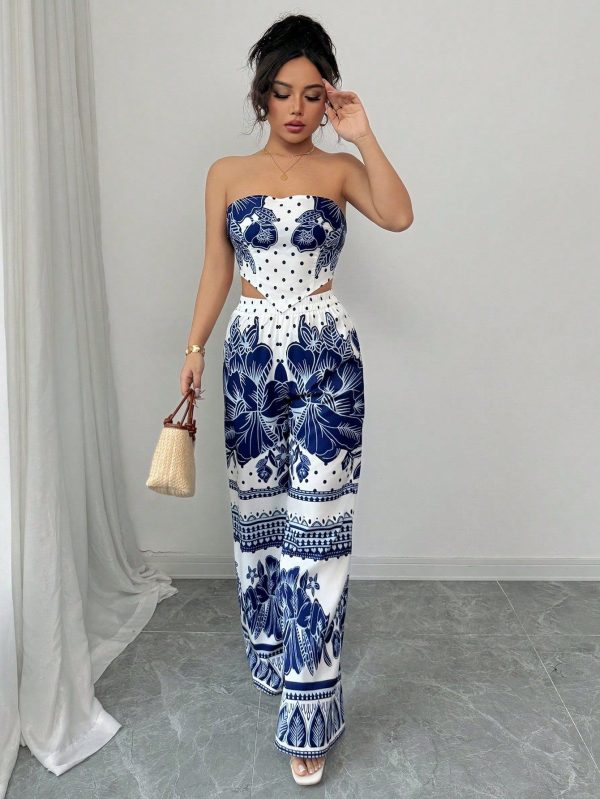 2pcs/Set Women Bandeau Butterfly Print Elegant Casual Outfit