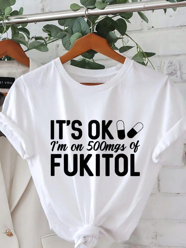 Letter Graphic Print T-Shirt, Short Sleeve Crew Neck Casual Top For Summer & Spring, Women's Clothing