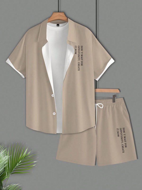 Khaki Casual Men's Short Sleeve Shirt Set