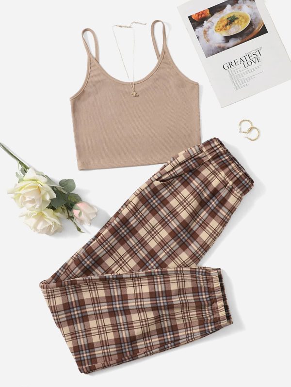 Solid Cami Top & Plaid Sweatpants