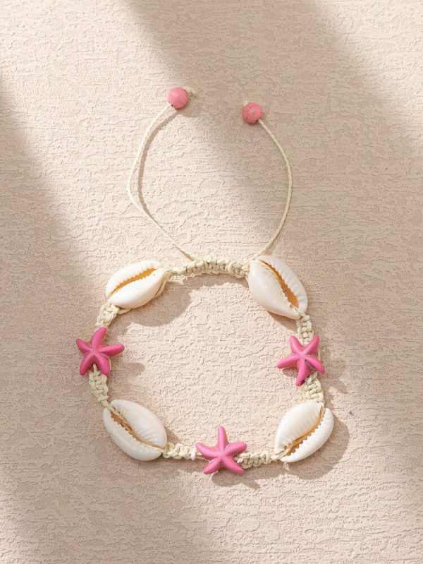 1pc Women's Ocean Beach Vacation Style Sea Turtle & Shell Cord Braided Bracelet, Spring/Summer. The Print Pattern Of Shells May Vary Slightly In Position And Intensity.
