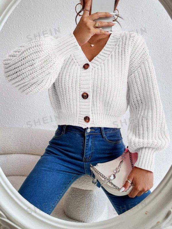 Chiquease Drop Shoulder Button Front Cardigan,Long Sleeve Tops