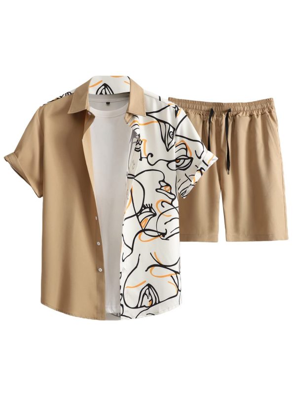 GORGLITTER Men's Vacation Beach Outfits 2 Piece Shorts Set Hawaiian Button Down Summer Shirt and Shorts