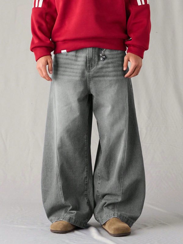 Men's Light Blue Washed Loose Wide Leg Flare Jeans