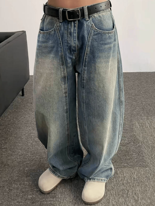 Men's Washed Blue Simple Casual Wide Leg Jeans