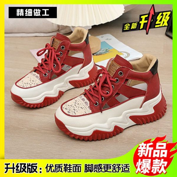 Zingj And Autumn New Casual Single Shoes Mesh Cloth Hollowed-Out Breathable Sandals Small People Tie Daddy Shoes Casual Shoes Red-40