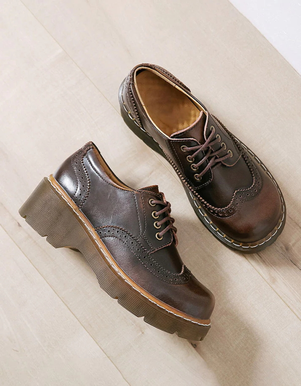 Round Toe Brogue Style Lace Up Mary Jane Shoes