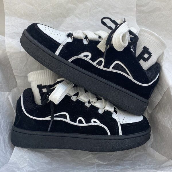 Black Friday namcoverse  Black Women's Vulcanize Shoes Couple Sneakers Women's Flat Shoes Designer Lace Up Women Sport Shoes Casual Footwear Plus Szie 44