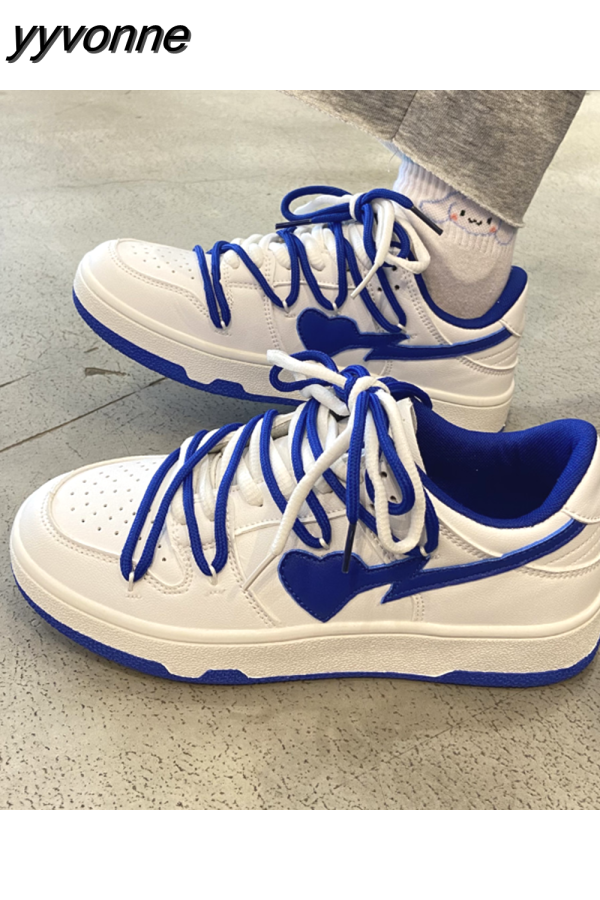 yyvonne New Fashion Women's Sneakers Girl Trend New Flat Casual Sports Designer Running Shoes Woman Tennis Women's Vulcanize Shoes Blue-36