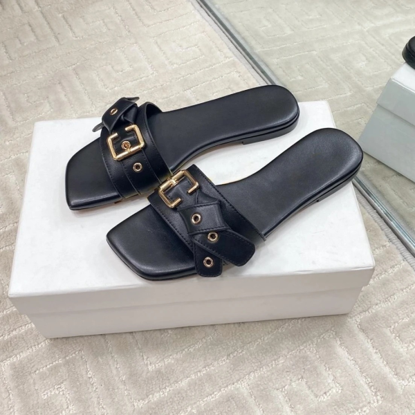 2025 Newest Summer Beach Shoes For Woman Genuine Leather Open-Toe Woman Slides Belt-Buckle Decora