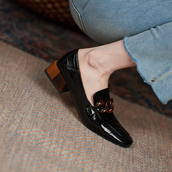 Susex Women's Chunky Heel Leather Loafer Shoes