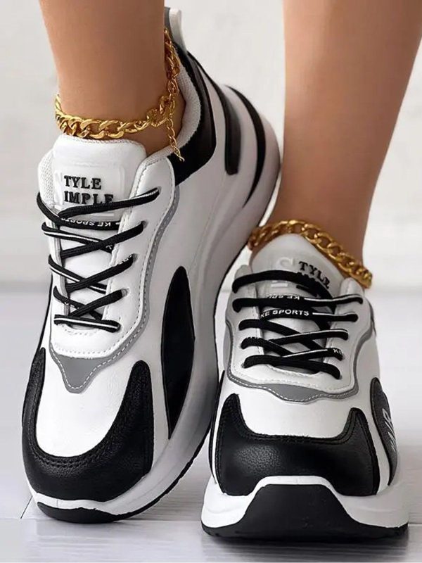 Women Casual Color Block All Season Daily Flat Heel Round Toe Weaving Material Rubber Chunky Trainers Casual Shoes