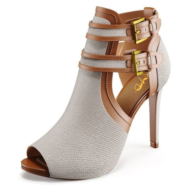 XYD Women Peep Toe Sandal Ankle Booties Dual Buckled Straps Stiletto Heels Stylish Cutout Event Party Pumps Shoes