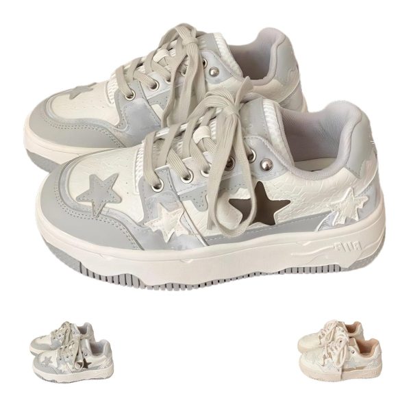 Fujedmog Star Shoes Walking Sneakers for Women - Chunky Platform Y2K Aesthetic Cute Stars Comfort Support US 4-8