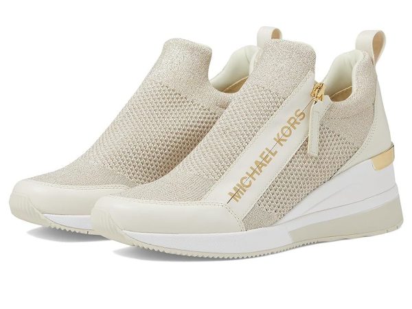 MICHAEL Michael Kors Willis Wedge Trainer Women's Shoes Champagne : 6 M, Leather/Textile