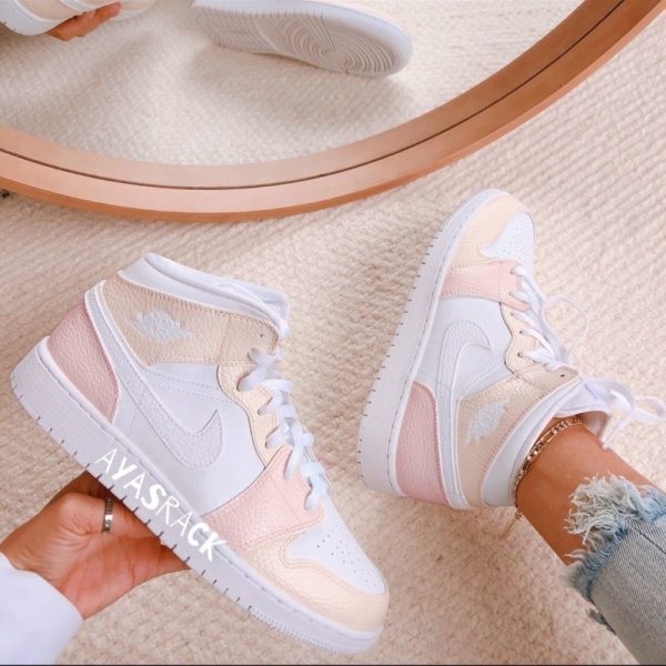 Jordan Shoes | Custom Painted Air Jordan 1 Mid | Color: Cream/Pink | Size: Various