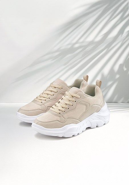 Chunky Tennis Shoes, Beige, Size 5.5