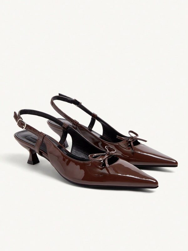 Women's Fashion Pointy Toe Bow Detail Slingback High Heel Shoes