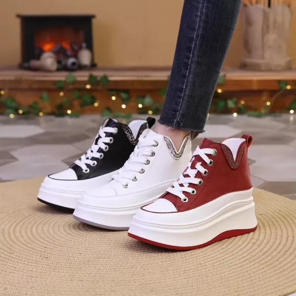 Thick Sole New Style Women's Shoes 2024 High Top Casual Sports Versatile Breathable Spring Autumn