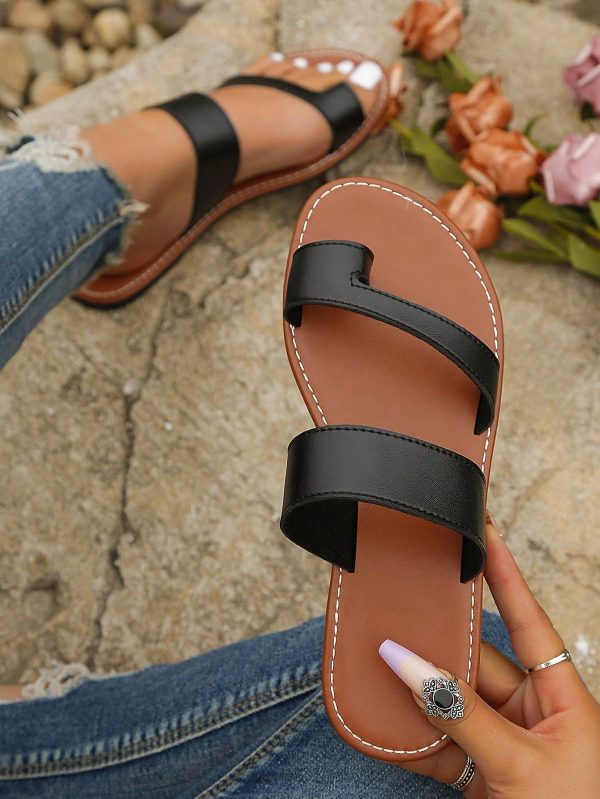 Women's Flat Sandals Slip On Leather Flip Flops Sandal Casual Open Toe Slide Slippers For Summer Beach