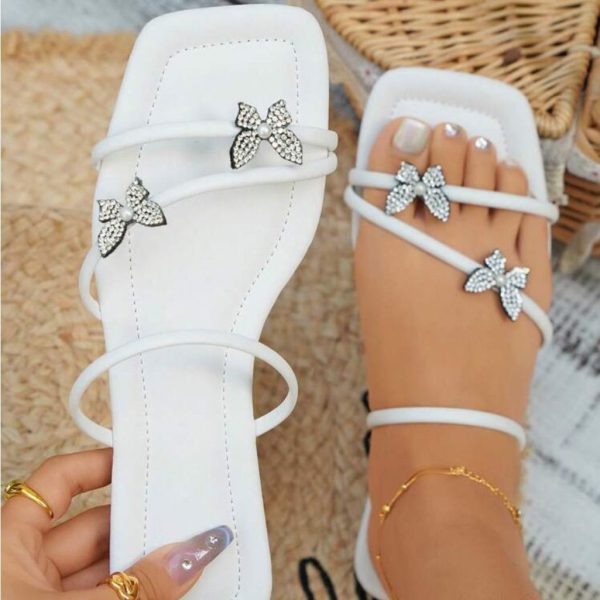 Rebellious Rose Shoes | Rhinestone Decorated Sandals | Color: Silver/White | Size: Various