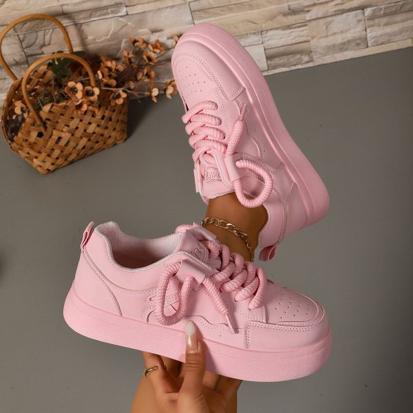 Pink Women's Sneakers 2025 Spring and Autum New Niche Fashion Design Thick-Soled Bread Shoes