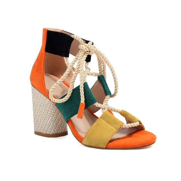 Feinlina Women Colorful Fashion Causal Shoes Suede Cute Sandals Lace up Cross Ankle Strap Comfortable Block Heel
