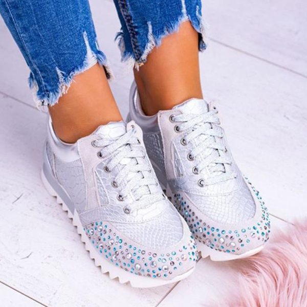 Elegant Orthopedic Comfortable Shoes Crystal Rhinestone Women Casual Running Sports Shoes Sneakers