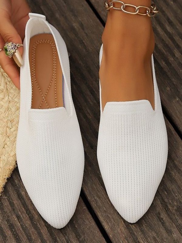 Pointed-Toe Shallow Cut Split-Joint Flat Shoes WHITE-36