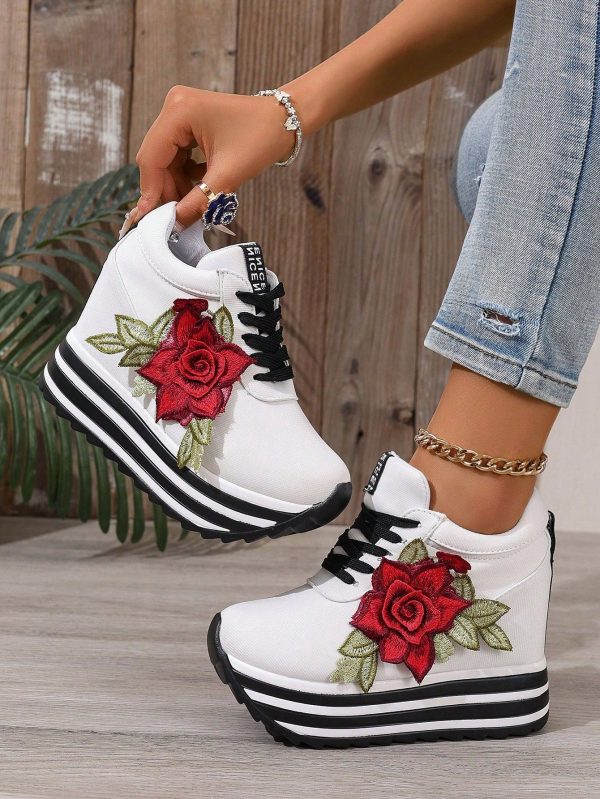Women's Flat Casual Lace-Up Platform Sneakers, Versatile Fashion Skate Shoes