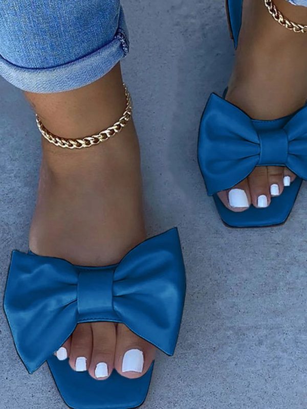 Bowknot Decor Square Toe Flat Slippers - Yellow / 10.5/11