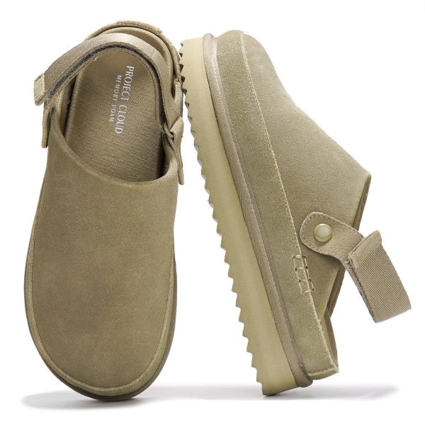 Project Cloud Genuine Suede Clogs for Women - Memory Foam Womens Clogs & Mules with Adjustable Straps - Lightweight Platform Shoes Non-Slip Slides (Goldstar)