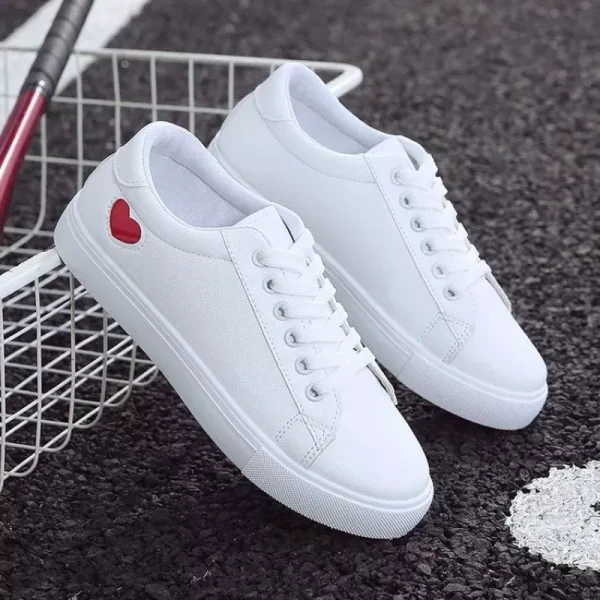 Messiahchord New Women Casual Shoes White Sneakers Woman Fashion Spring Leather Pu Sneakers Female Love Vulcanize Shoes Zapatillas Mujer Red-35