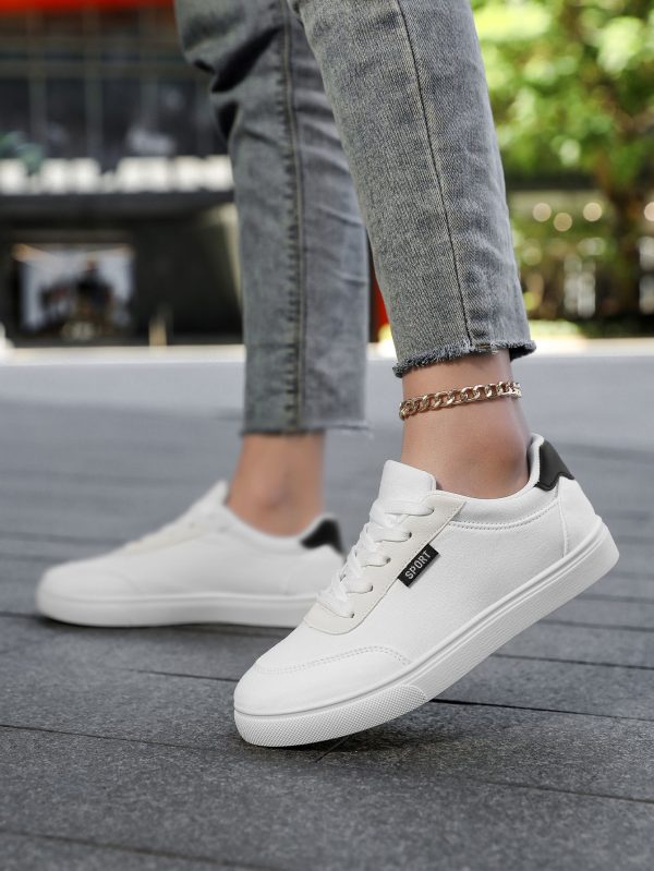 Women's Trendy Sneakers, Lace-Up Soft-Soled Skateboard Shoes, Low-Top White Walking Shoes