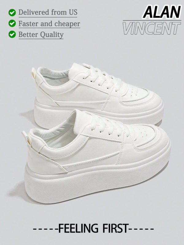 [Quick Delivery]Classy Aesthetic Spring Break 2025 New Style Casual White Shoes For Women, Ladies Platform Shoes, Cute White Low Top Shoes, Comfortable And Fashionable Sneakers, Increase Height By 5cm, Suitable For Short Women Vacation Outfits