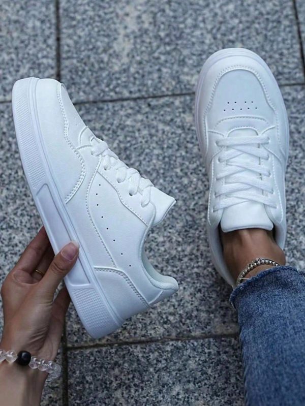 Women's Casual White Canvas Sneakers, Flat Shoes Suitable For Spring & Summer, Students Back To School Outfit, Available In Size 36-45 For Plus Size