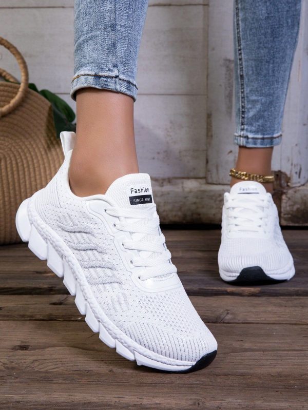 Women's Most Popular Front Lace Up Striped Decor Rubber Sole Soft Outdoor Sport Style Sneakers
