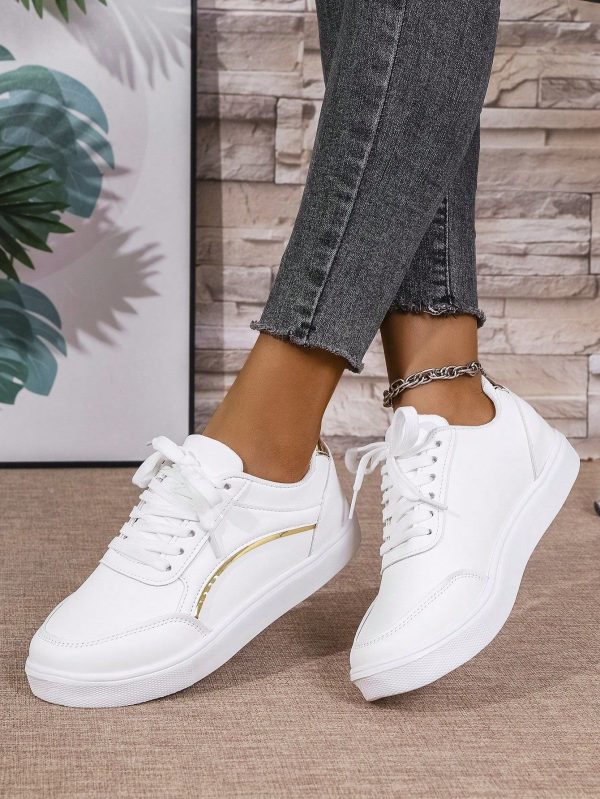 Women's Skateboarding Shoes, Fashion Lace-Up Casual Sports Sneakers, Solid Color Versatile Flat Skate Shoes, Comfortable And Lightweight Outdoor Footwear