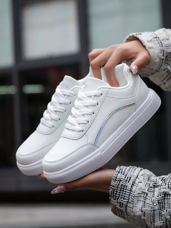 Women's New Fashion Iridescent Detail Flat Sole Anti-Slip Sneakers, Suitable For Daily Commuting, Shopping, Campus Walks, Dating, Couple Styles, Casual Shoes