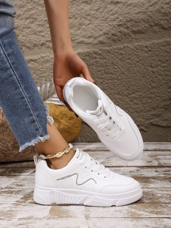 Women's New Fashion White Sneakers 2025, Spring/Summer Versatile White Casual Comfortable Lace-Up Flat Shoes For Daily Wear & Outdoor Sports