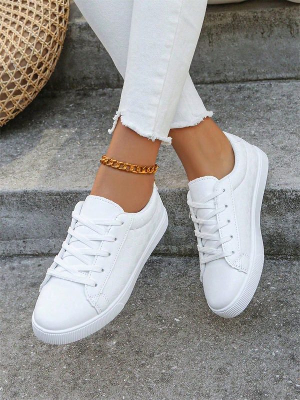 Women Plus Size Fashion Casual Lace-Up Sneakers White Platform Shoes For School/Student, Versatile Sports Shoes