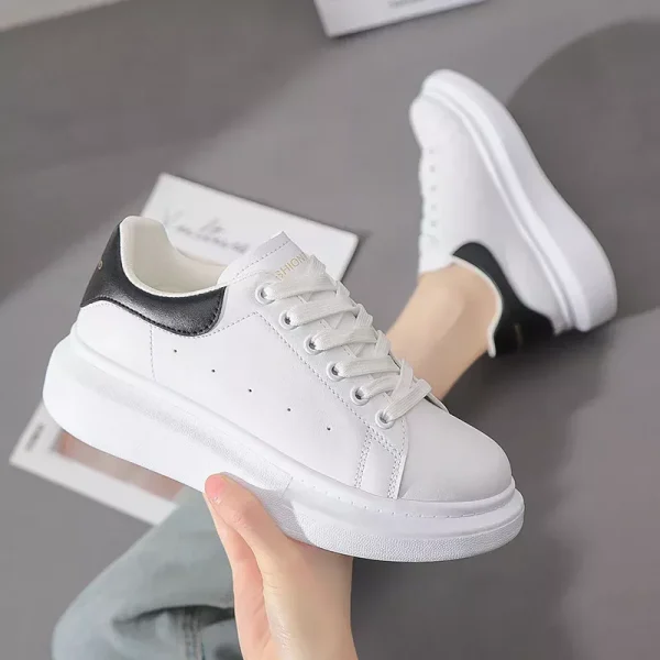 Classic McQueen Women's Low Top Sneakers Leather Casual Shoes Spring Summer Trendy Thick Bottom