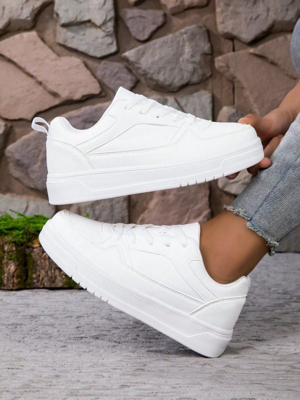 New Women Fashion Low-Top Casual Shoes, Versatile Lace-Up White Sneakers, Lightweight Soft Sole Canvas Shoes