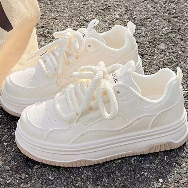 Round-toe Lace-up Casual White Thick-soled Vulcanized Shoes Seasonal New Comfortable Flat-soled