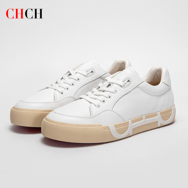 CHCH Women's Casual Shoes 2024 New Simple White Lace up Cow Leather Flat Shoes Comfortable Walking