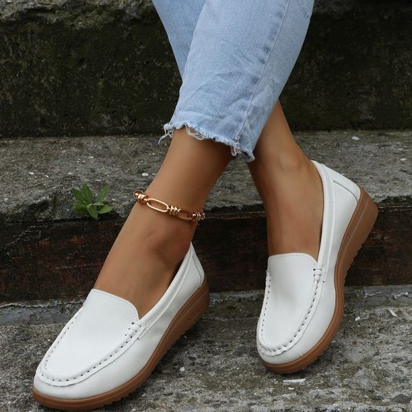 Zingj Zingj Doudou Shoes For Women In Summer 2023 Round Head Flat-Bottomed Simple Casual Mother Shoes F6 White-36