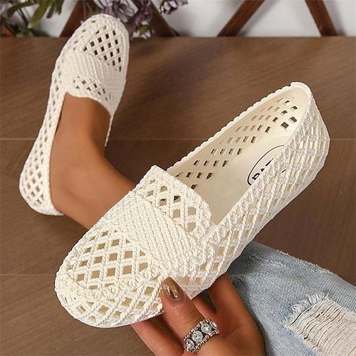 Women's Sandals Flats Slip-Ons Slip-on Sneakers Comfort Shoes Daily Walking Solid Color Hollow-out Cut-out Summer Flat Heel Round Toe Classic Casual Minimalism Walking PVC Loafer Black White Beige